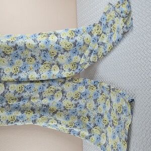 Secret Charm LOVE & PIECE Lounge Pants XL. Wide Leg Floral Blue Yellow